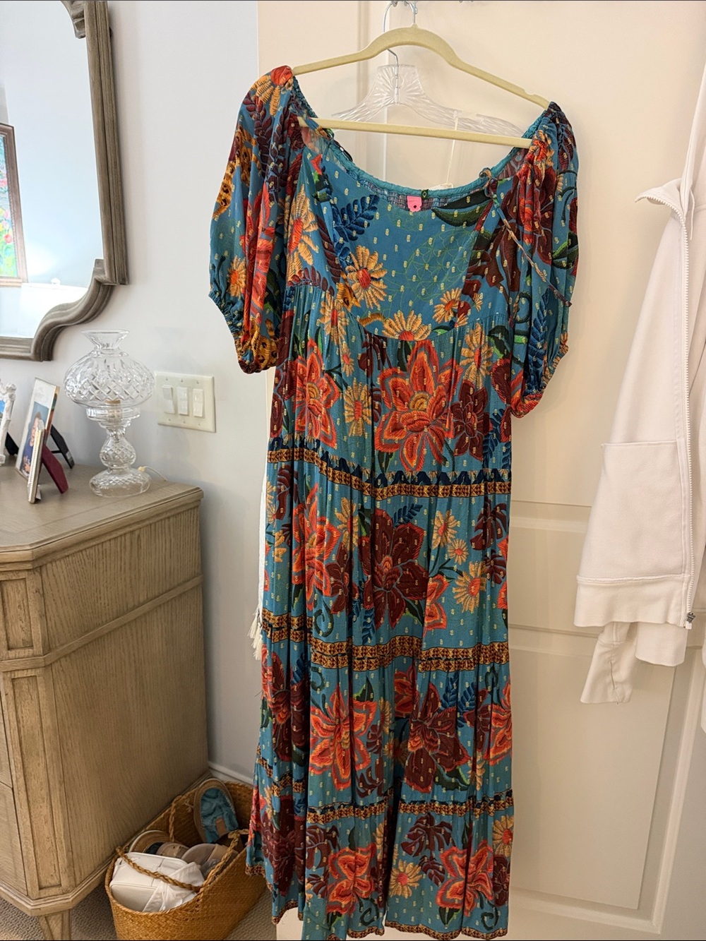 Farm Rio Bohemian Floral Maxi Dress - Teal & Red. Sz GG